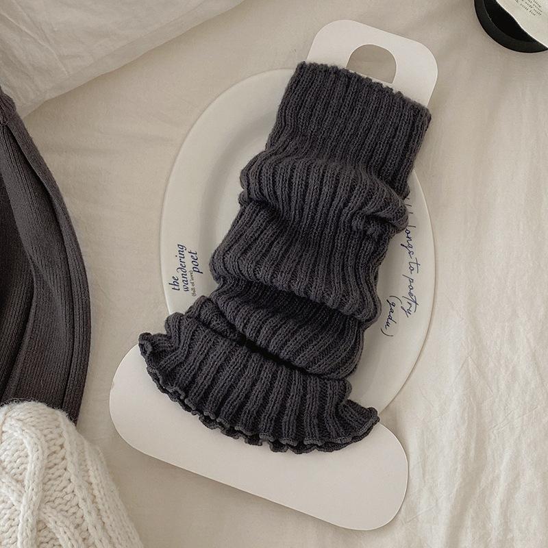 Female Autumn New Simple Solid Color Knitted Vertical Strip Thin Long Tube Stack Stocking