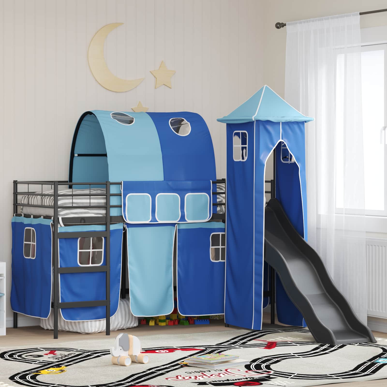 Cama Loft Infantil Preto e Azul 75 x 190 cm Metal