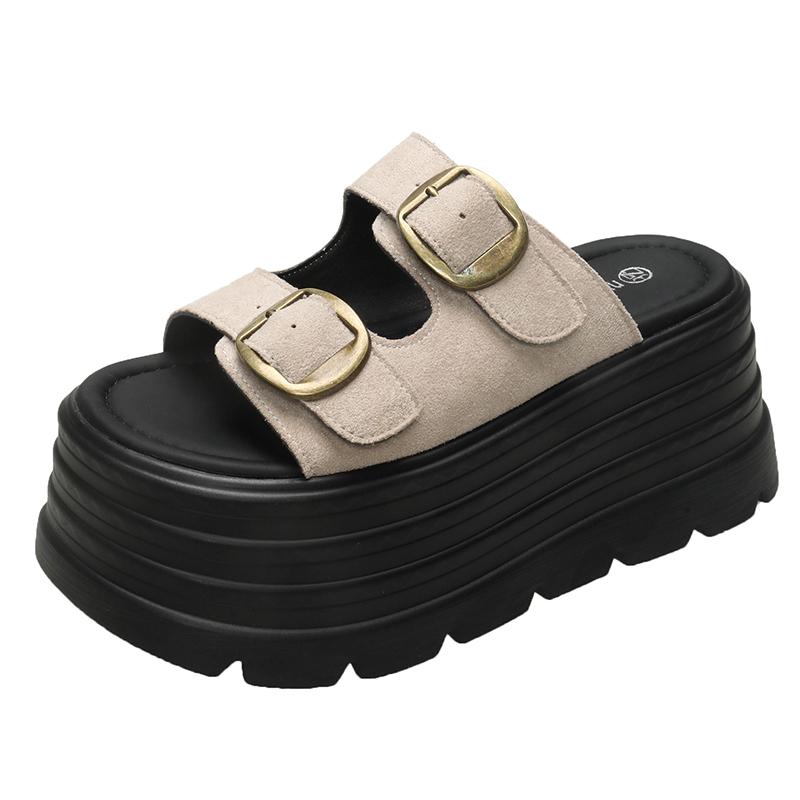 Fashion 8CM High Platform Slippers Women Summer Buckle Fashion 2025 New Increase Heels Sandals Muffin Flip-flops Heels Beach Shoes