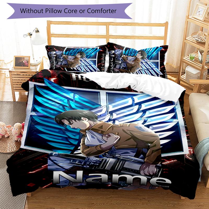 3pcs Custom Name Attack On Titan Bedding Set Duvet Cover Closure Includes 1 Duvet Cover & 2 Pillowcases for All Seasons Bedroom Decor