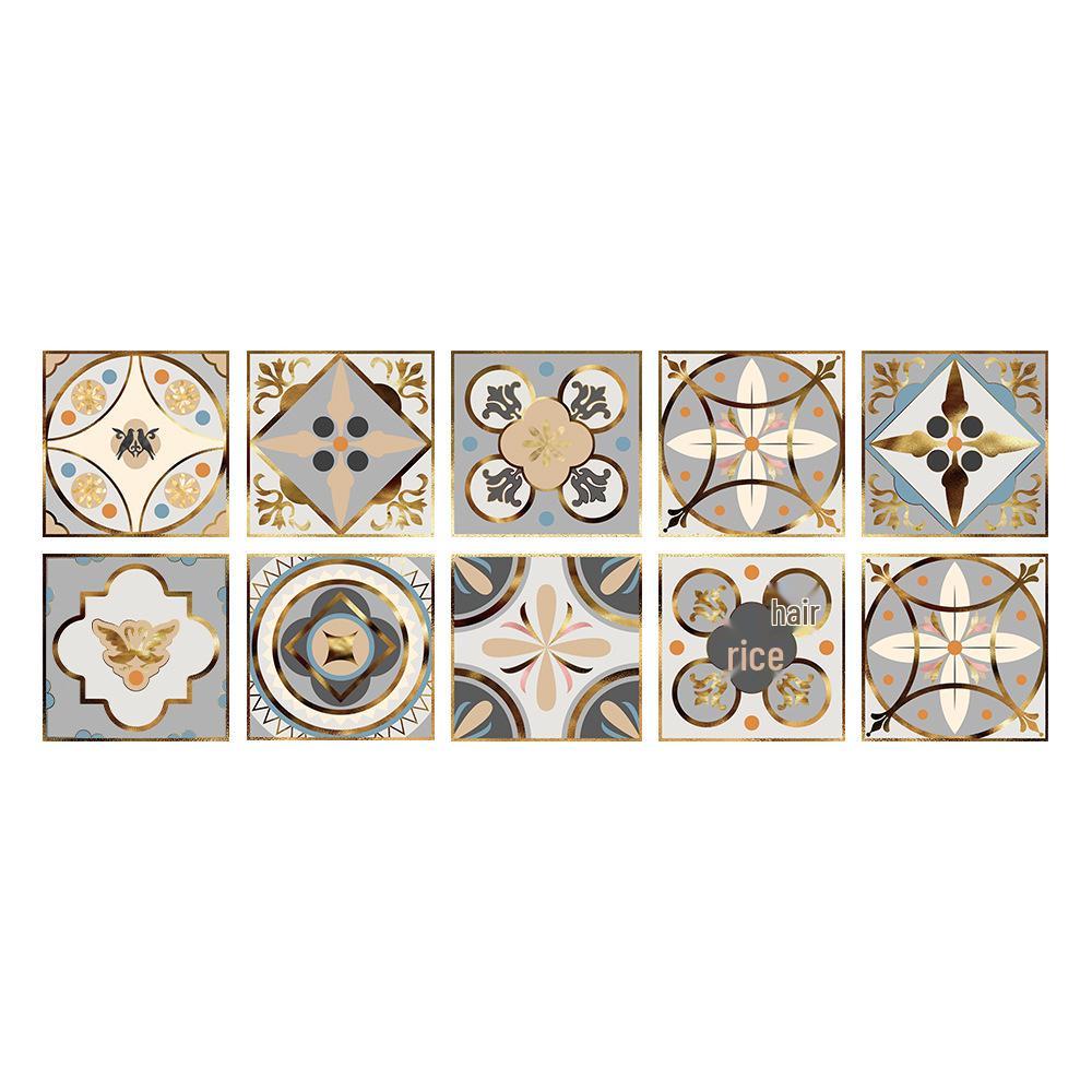 10-Pack European Style Floral Tile Wall Stickers for Living Room and Bathroom - Self-Adhesive PVC Crystal Film