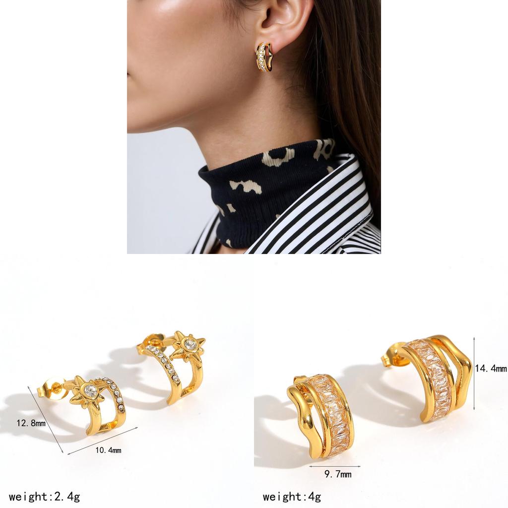 Light Luxury Geometric Stainless Steel Earrings With Zirconia For Women