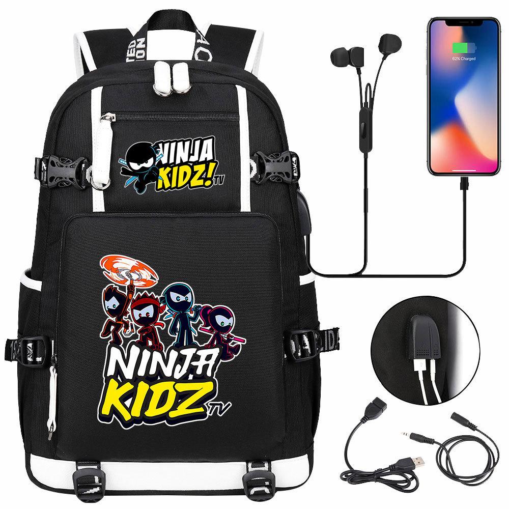 Print Kids Backpack with USB Charging Port, Teenagers School Bookbag, Lightweight Travel Daypack with Headphone Jack Anti-Theft Design