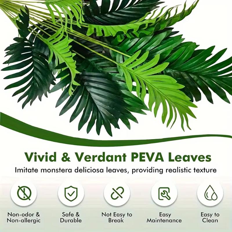 Green Realistic Artificial Plant (Approx. 32.28 Inches) - Long Stem Large Leaves for Indoor/Outdoor Decoration Plant Decoration