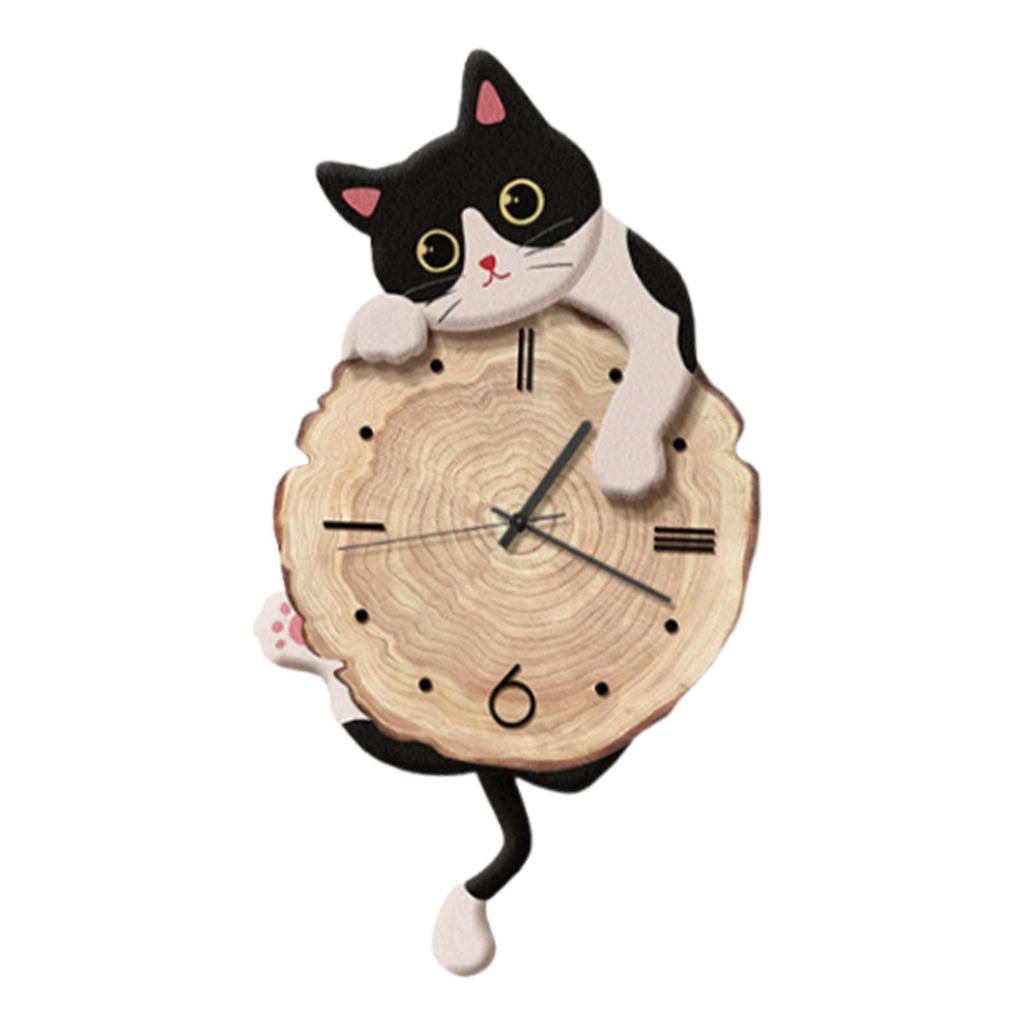 Cat Wall Hanging Clock Swinging Modern Silent Clock Animal Wall Ornament for Living Room Office Kitchen Indoor Home Decoration