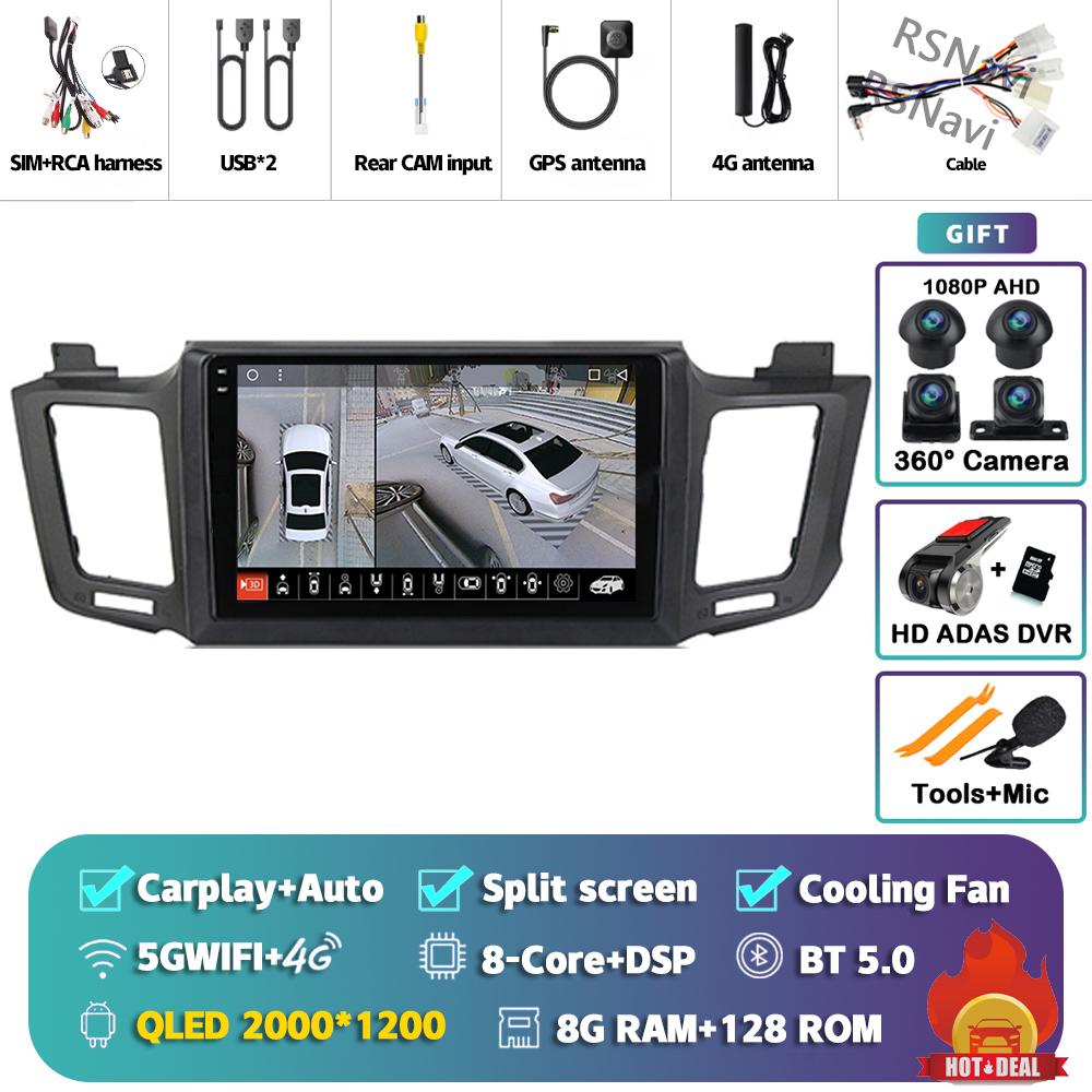 Android 14 Carplay Auto For Toyota RAV4 2012 - 2018 Car Radio 2Din Player Multimedia Srereo 360 Camera Navigation Video GPS DVD