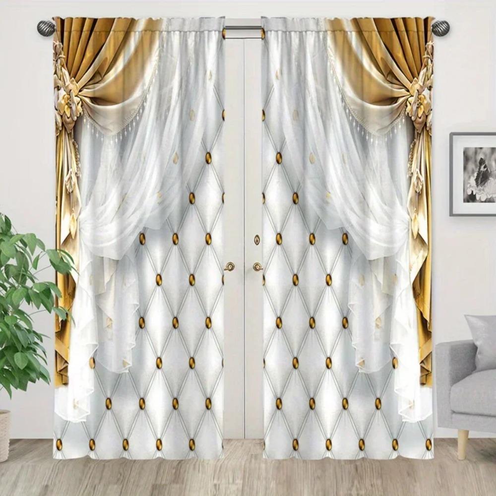 2 Stück elegante Vorhänge mit goldenem Blumenmuster als Heimdekoration, Fensterbehandlung für Schlafzimmer, Büro, Küche, Wohnzimmer und Arbeitszimmer