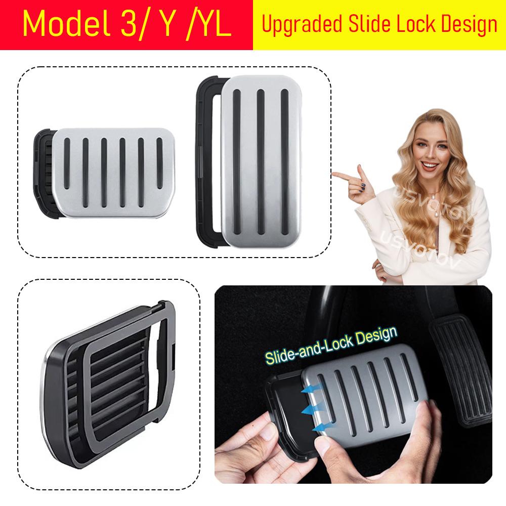 Slide Lock Design Accelerator Brake Foot Pedals Cover For Tesla Model Y YL Model 3 Performance Pedal Sets 2021-2026 Accessories