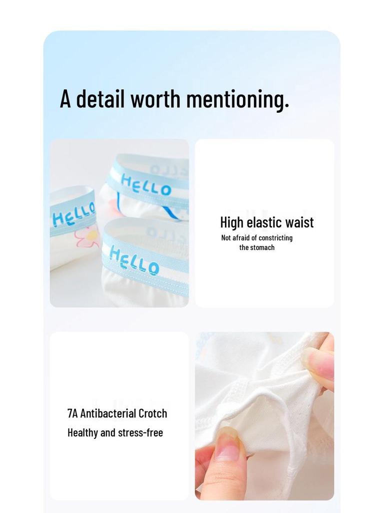 Girls' Pure Cotton Cartoon Boxer Shorts - Antibacterial, Flat Leg, No-Pinch Fit for Elementary and Middle School Kids