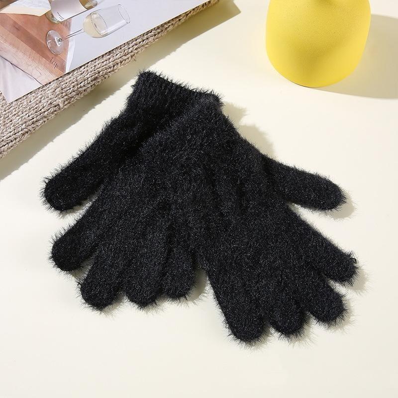 Fashion Winter Mink Velvet Five Finger Gloves Plush Warm Cold-Proof Gloves Women Outdoors Cycling Solid Color Wistiti Mittens