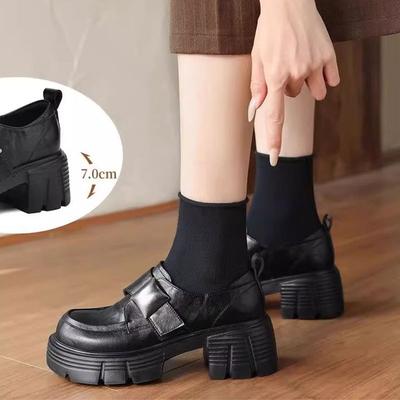 Retro Platform Loafers Women's 2025 New Autumn Velcro Thick Heel Single Shoes Versatile British Style Small Leather Shoes