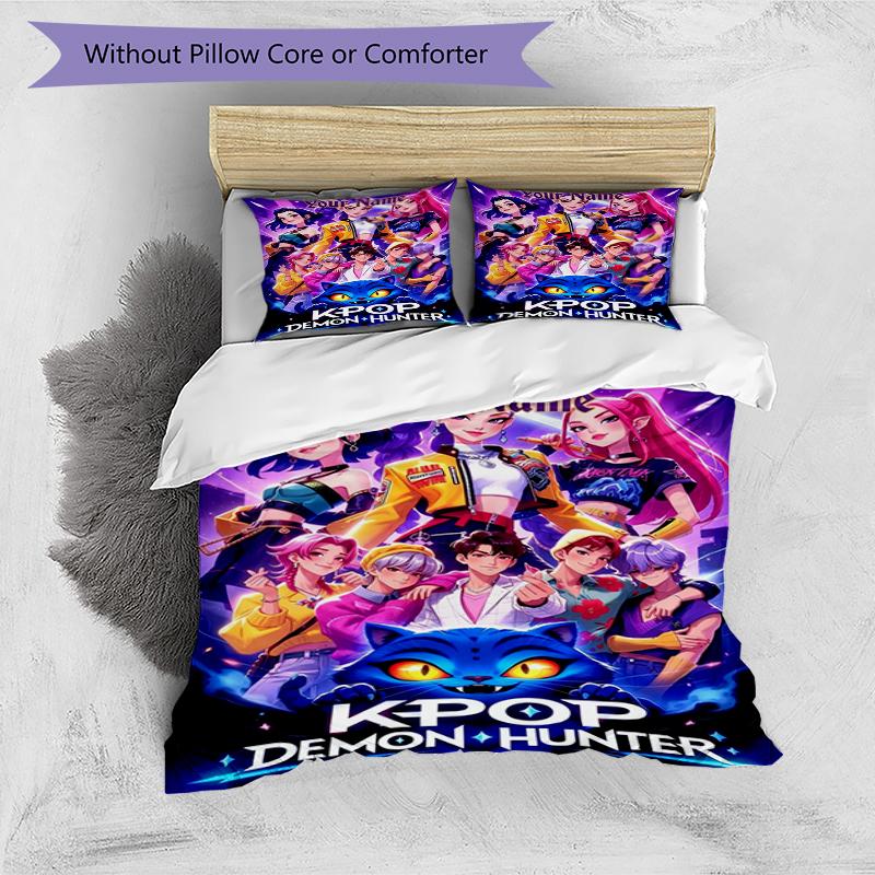 K-Pop Hunter Custom Name Text Print 1Pc Bedding Set Duvet Cover With Two Pillowcases Soft Bed Linen For Household Bedroom