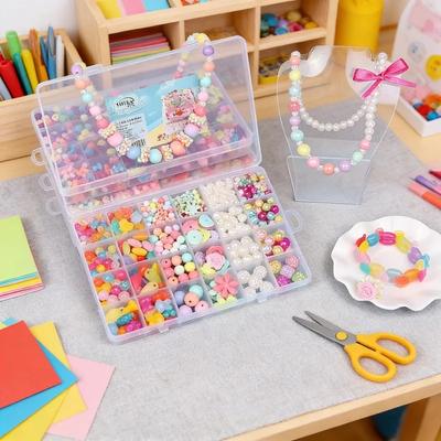 Toddlers DIY Beaded Craft Material Kit Necklace Bracelet Making Handmade Storage Box Educational Toy Gift For Baby Girl Children
