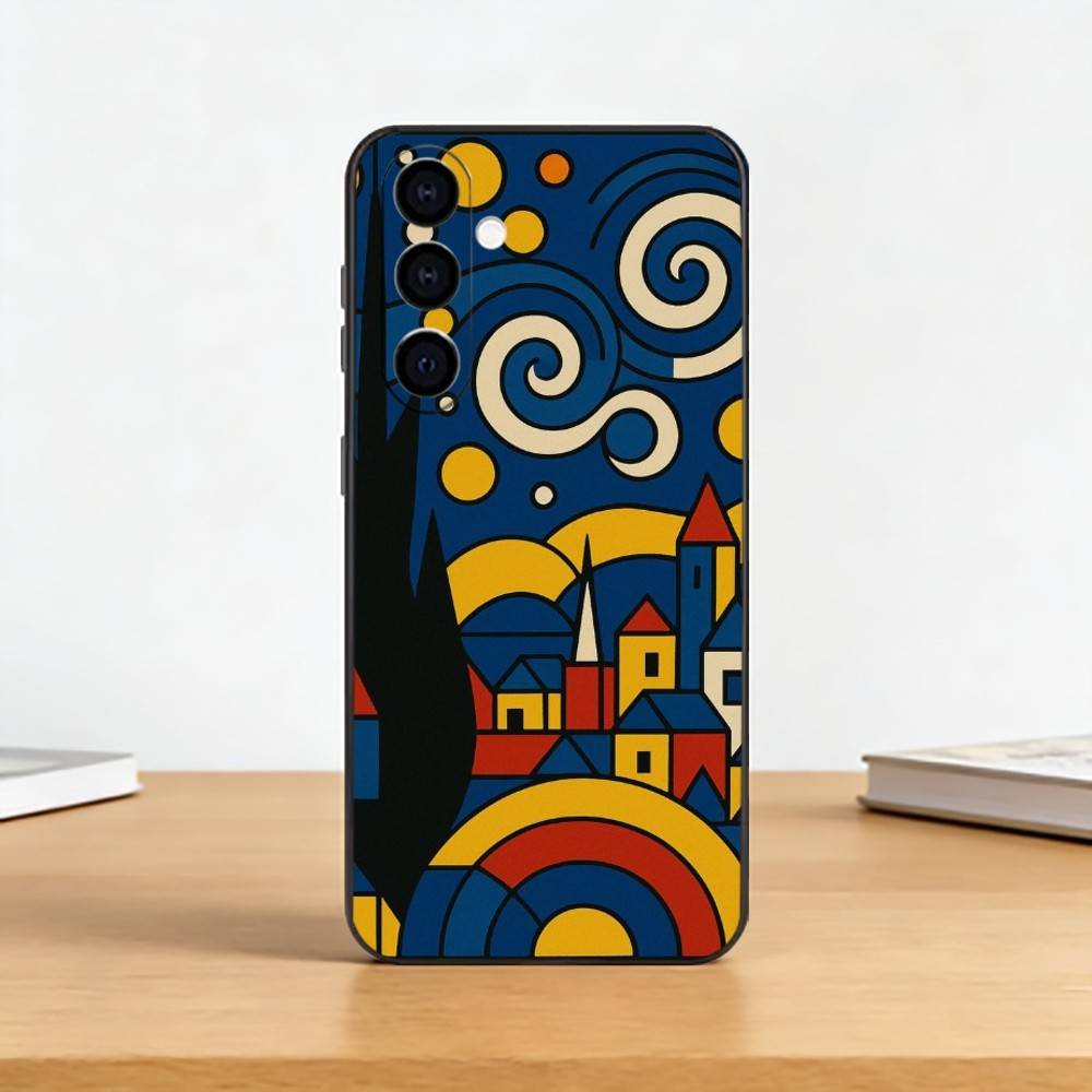 Geometric Bauhaus A-Art Phone Case Black Silicone Soft For Samsung Galaxy A73,A72,A71,A70,A53,A52,A51
