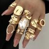 12pcs Vintage Chunky Irregular Faux Pearl Ring Sets for Women Fashion Geometric Flower Liquid Hollow Metal Rings Elegant Jewelry