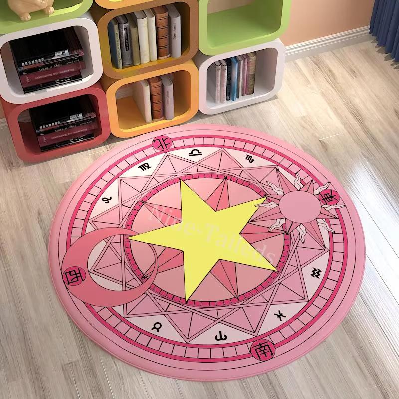 Bedroom Decor Pink Magic Star Array Carpet Living Room Balcony Non-slip Floormats Cartoon Circular Bedside Area Carpets Rugs