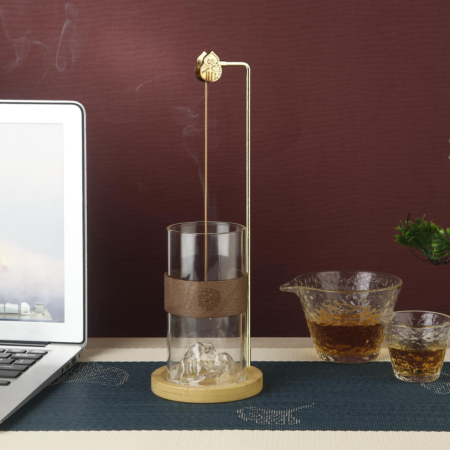 

Glass Incense Holder Anti-Ash Flying Incense Burner Snow Mountain Incense Stick Holder with Ash catcher for Yoga Meditation