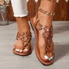 Women's Bohemian Toe Post Flat Sandals, Floral Summer Slip-On Shoes
