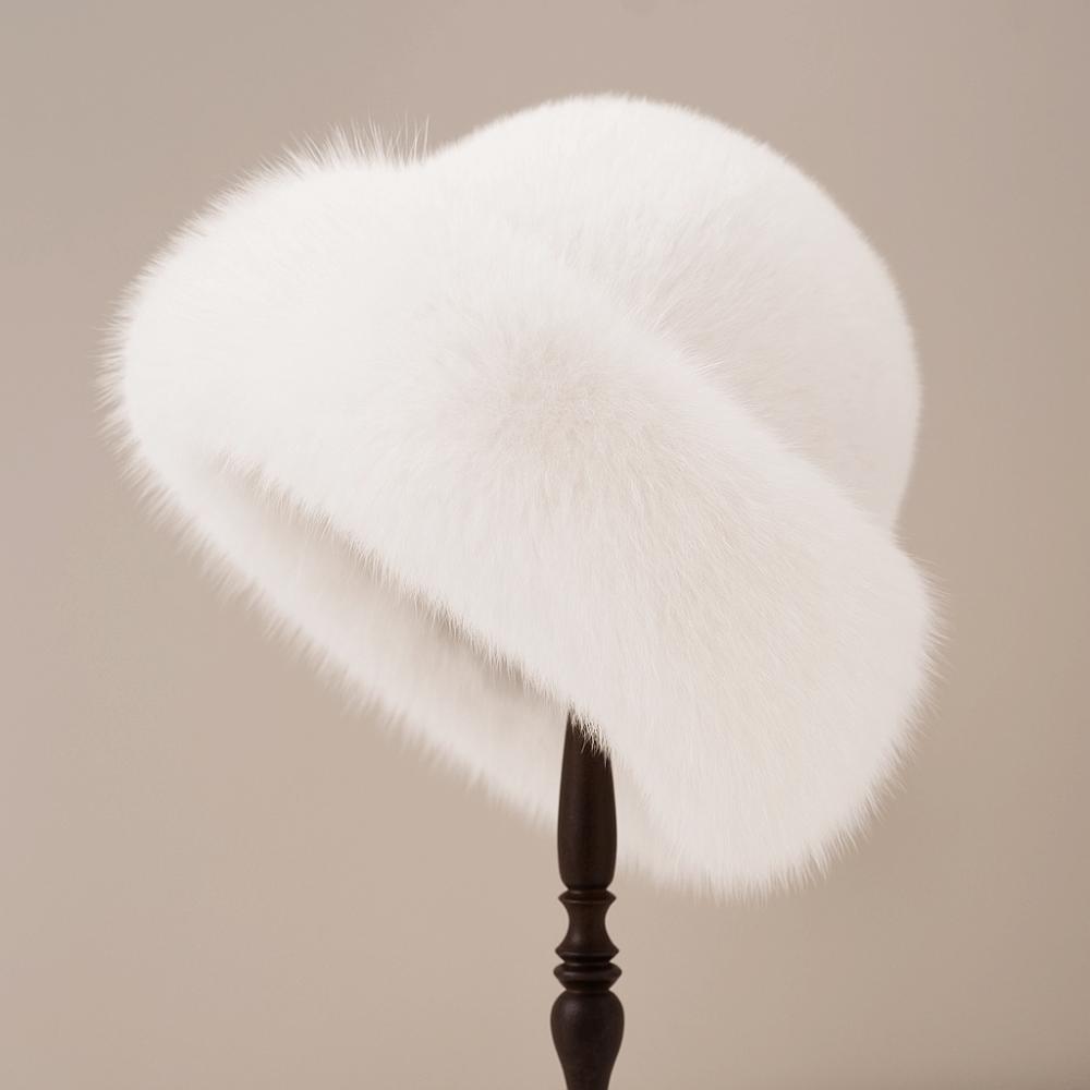 Sombrero de Cubo de Piel Sintética de Visón Mullido Sombrero de Invierno de Color Sólido Gorro Ruso Clima Frío