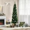 Christmas Tree 195cm with 556 Branches, Narrow Pencil-Shaped Christmas Tree with 25 Pinecones, Foldable Base, Green