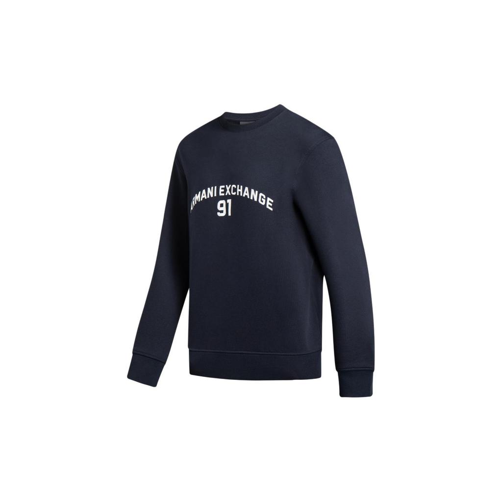 Armani Exchange SS24 Letter Print Crew Neck Pullover Long Sleeve Sweatshirt Men Sweatshirt Navy 3DZMLK-ZJ4XZ-1583