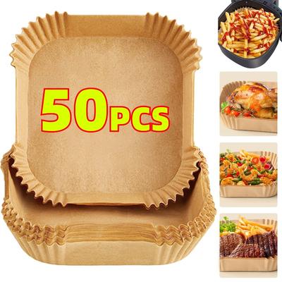 50pcs/set Air Fryer Disposable Paper Parchment Wood Pulp Steamer Cheesecake Air Fryer Accessories Baking Paper For Air Fryer