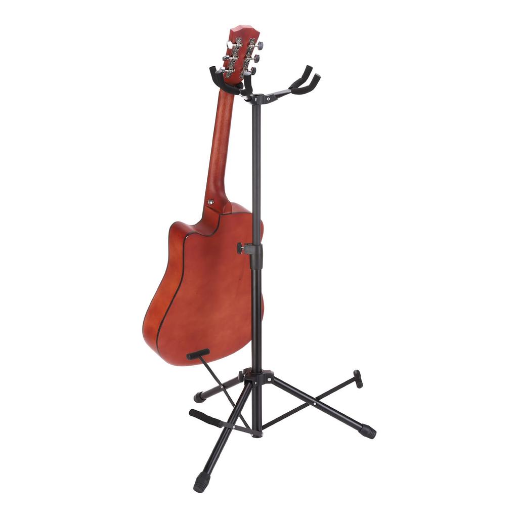 uxcell Triple Guitar Adjustable Stand for and Bass Folding Black Stand, Floor-Mounted, Multi-Guitar Electric, Acoustic, Guitars, Tripod,