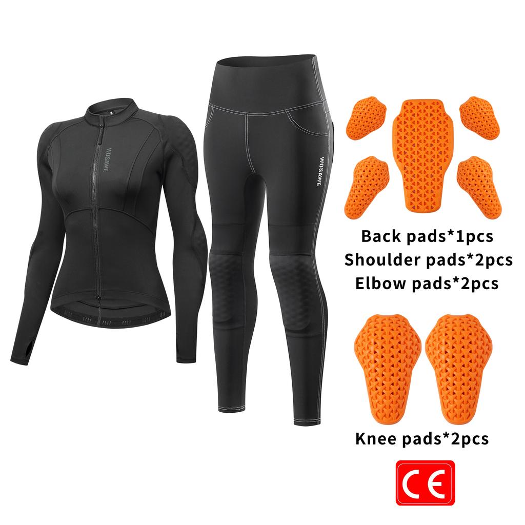 WOSAWE Women's Motorcycle Clothing Slim High Elastic Motorcycle Shirt Pants Full Body Soft Armor Protection Suit