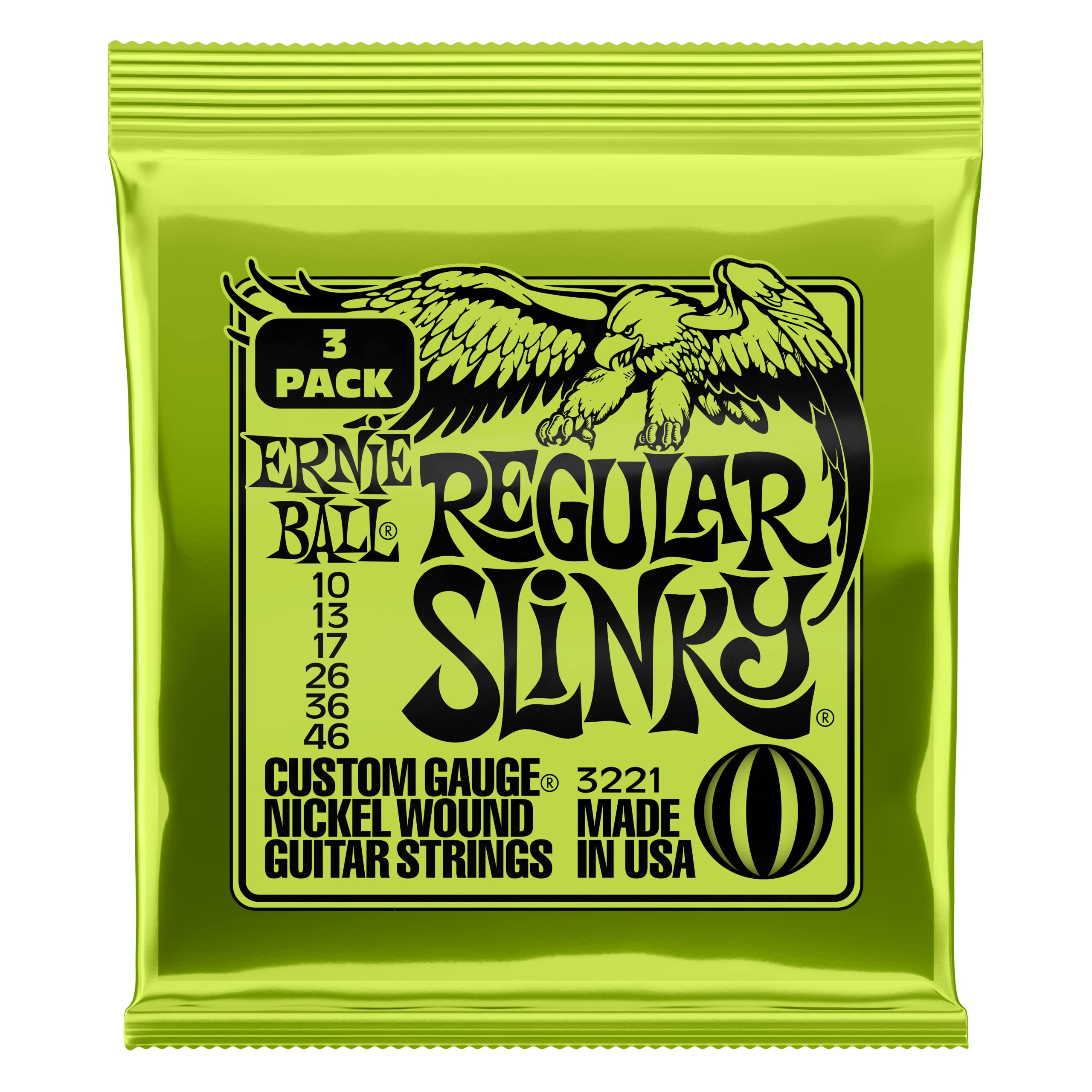 

[Authentic] ERNIE BALL 3221 Electric Guitar Strings (10-46) Regular Slinky 3-Pack