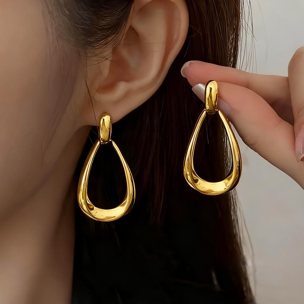 Stainless Steel Double Layer Flower Pendant Earrings For Women Vintage Geometric Irregular Drop Earring Personality Jewelry Gift