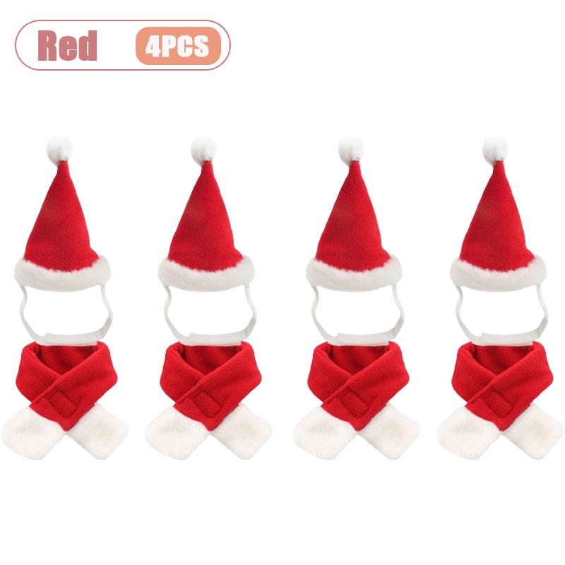 1-10 Stück Haustier-Weihnachtsmützen- und Schal-Set Verstellbares Weiches Outfit Feiertagskostüm für Katzen und Kleine Hunde Party-Verkleidungszubehör