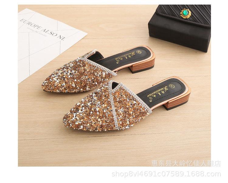 2025 New High-heeled Hot Diamond Bag Head Slippers Pointed Thick Heel Sexy Slippers Women's Catwalk Women's Shoes Wear Cool Slippers