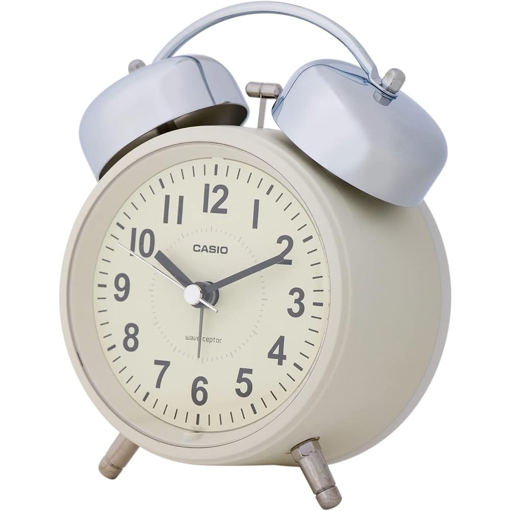 CASIO Alarm Clock, Radio-Controlled, Beige, Analog, Twin Bell, Snooze, Light, TQ-720J-7BJF