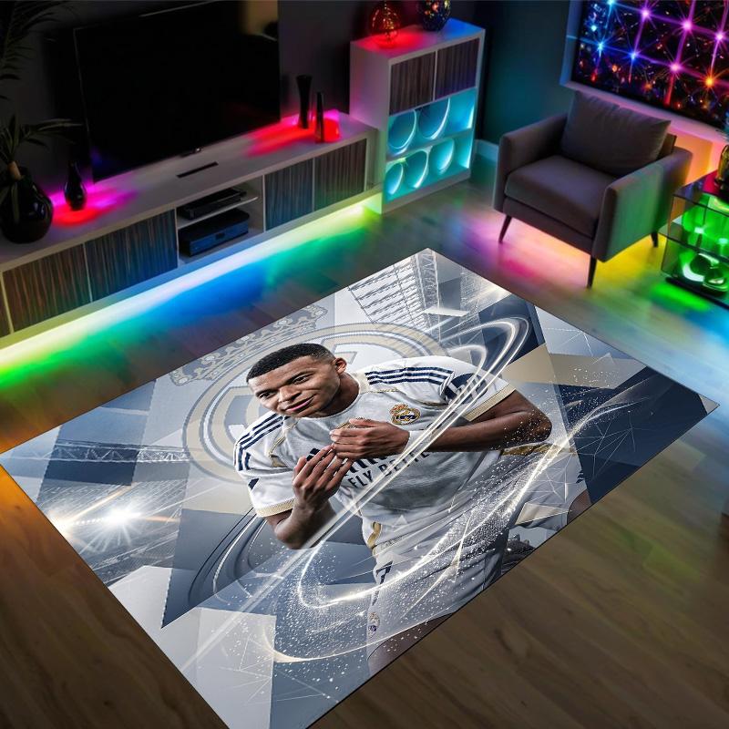 Kylian Mbappe Design Kristall Samt Teppich Gemütlich Nicht?Rutschfester Teppich mit Aufdruck für Schlafzimmer Wohnzimmer Eingang