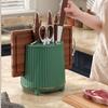Multifunctional Rotating Knife Holder Kitchen Chopping Board Knife Storage Rack Large Capacity Drain Chopstick Knife Shelf Single Layer Dark Green