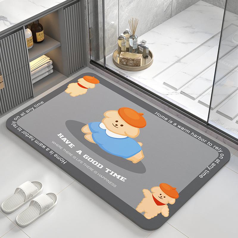 Alfombra absorbente de barro de diatomeas, alfombra de suelo para inodoro, alfombrilla para pies antideslizante de secado rápido para puerta de baño, alfombra suave para inodoro con dibujos animados y diseño bonito