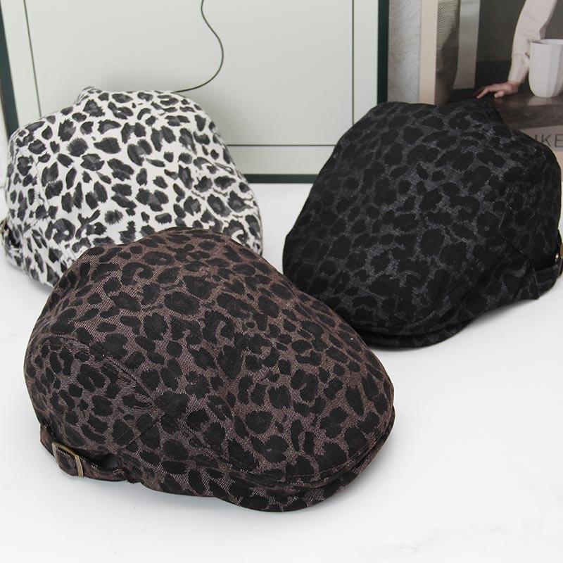 European and American Style Leopard Print Forward Hat Men and Women Retro British Newsboy Hat Outdoor Leisure Short Brim Painter Spice Girl Beret