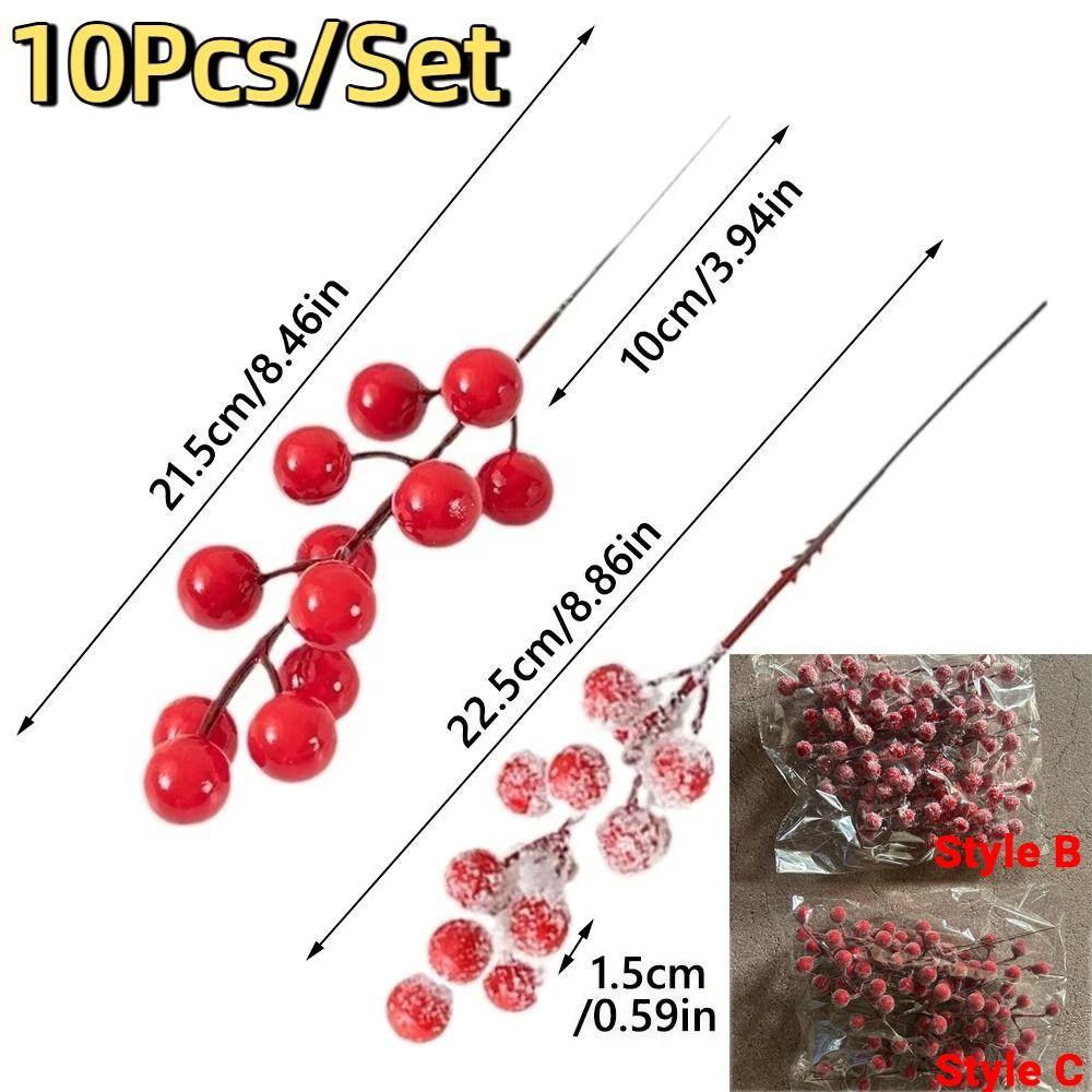 10Pcs DIY Red Berry Branche Realistic Christmas Tree Pendant Ornament Fake Plant  Party Supplies