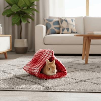 Semi-Enclosed Rabbit Cotton Nest Thickened Soft Pet Hideaway Hut Comfortable Warm Guinea Pig Plaid Nest Autumn and Winter