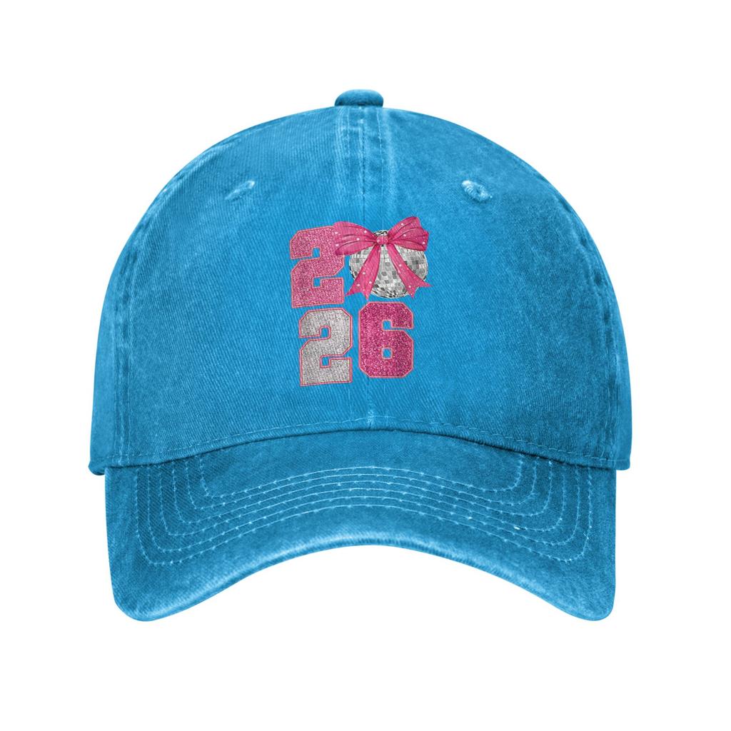 Happy New Year 2026 Disco Ball Pink Coquette Bow Family Casual Baseball Cap Summer Sunscreen Men Adult Vintage Baseball Caps
