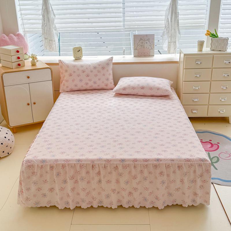 Sleeping Grid A-class Cloud Feeling Cotton Wrinkled Yarn Double-layer Yarn Bed Skirt