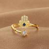 YILUOCD Blue Cubic Zirconia Evil Eye Open Ring for Women Turkish Devil Eyes Stackable Adjustable Rings Jewelry for Protection
