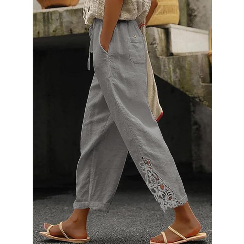 Casual Wide Leg Pants with Elastic Waistband and Solid Color Print
