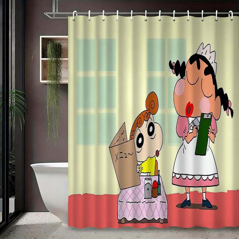 Crayon Shin-Chan Cowboy Rope Swing 2D Print Waterproof Shower Curtain, Blue Sky Bathroom Decor With Hooks