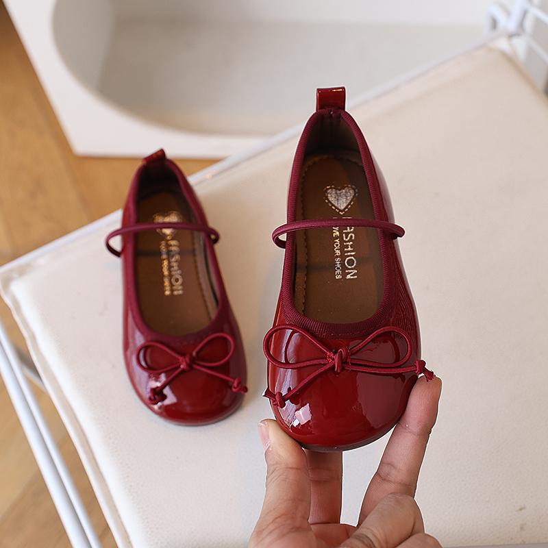 Kids Patent Leather Bow Decor Mary Jane Flat Shoes 21 красный