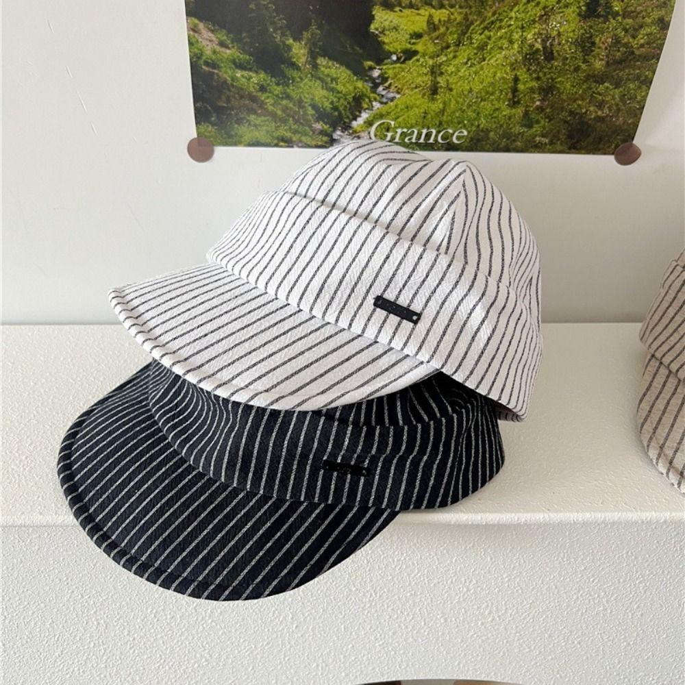 Versatile Striped Peaked Caps Korean Newsboy Hats Vintage Strip Baseball Cap  Female