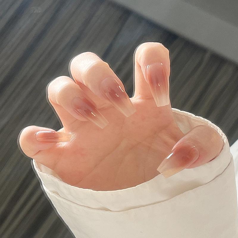 

Nude Blush Medium-Long Reusable Press-On Nails Gold Plated Topcoat