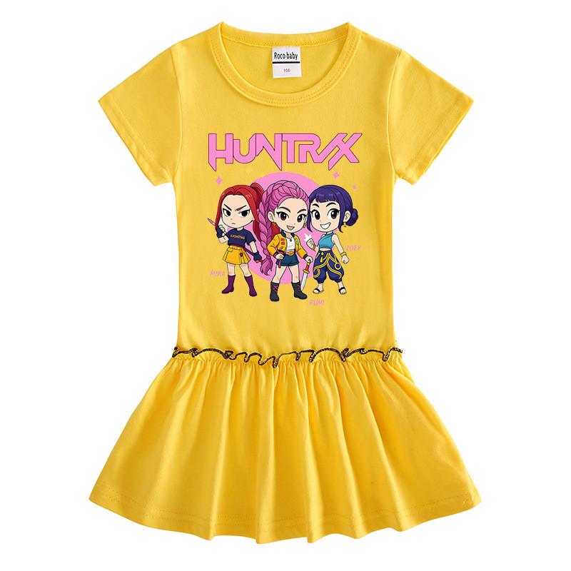 Girls Kpop Rumi Mira Zoey Hunters Print Raglan Sleeves Pleat Dress