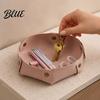 Modern Office Desk Decor PU Leather Folding Storage Tray, Waterproof Portable Jewelry Dish, Dresser Top Organizer Retro Rivet Desktop Tray for