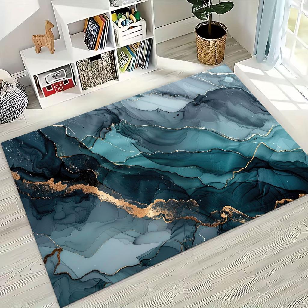 2026 Luxurious Marble Black Green Gold Colorful Stone Texture Rug for Bedroom Living Room Sofa Home Doormat Decor,Non-slip Mat